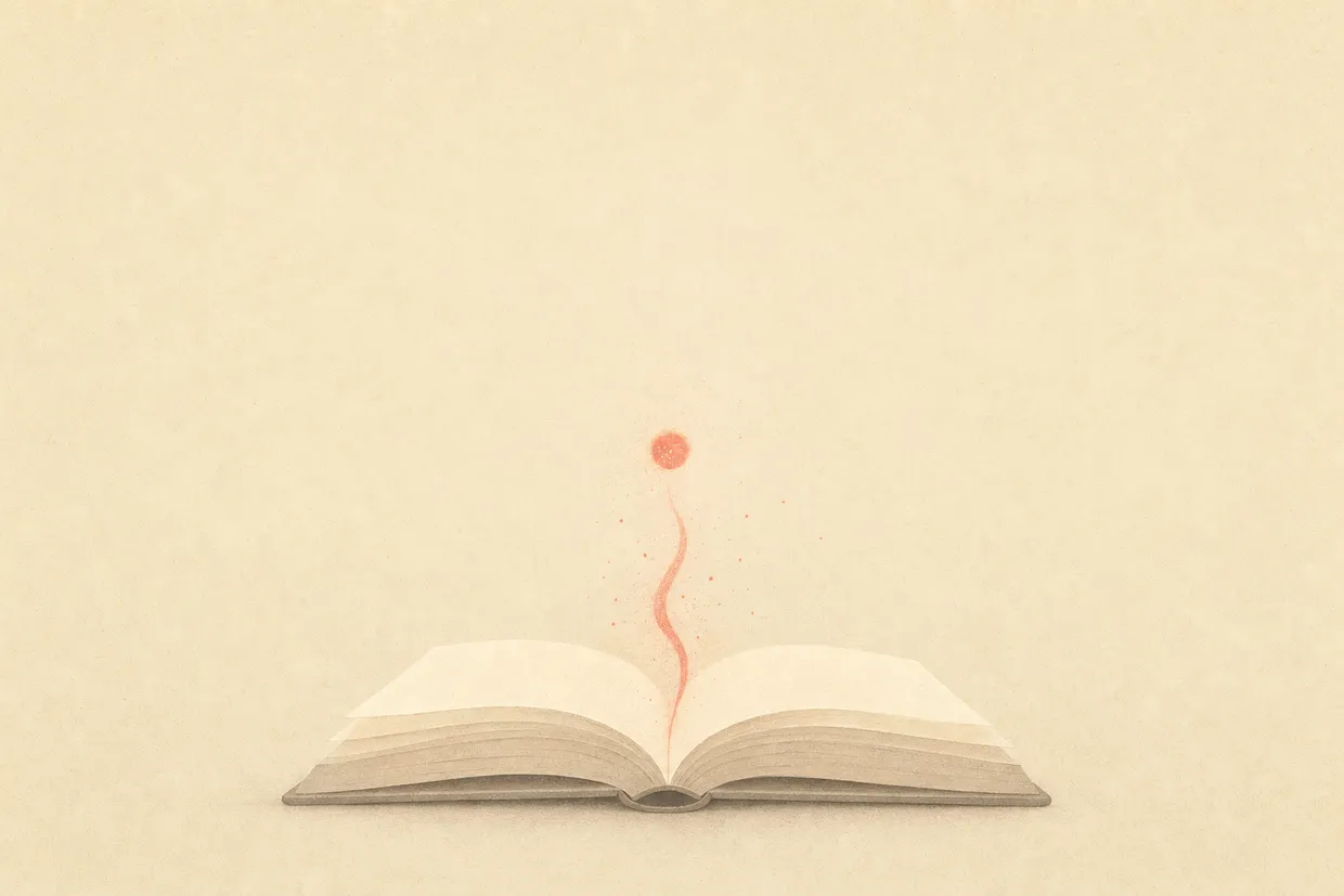 Sparks of understanding rising from an open book, the moment an idea clicks.